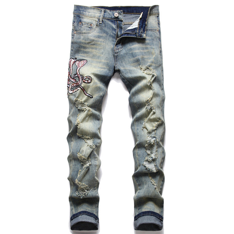 Jeans Hand Frayed Cotton Trousers Youth Popularity Mid Waist Casual