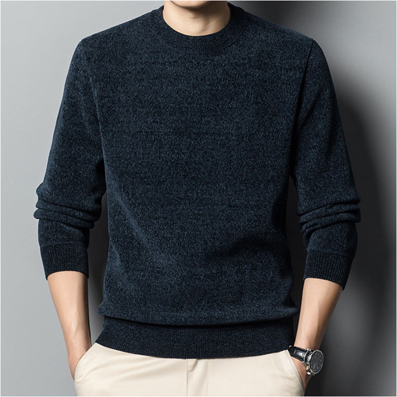 Fleece-lined Keep Warm Pure Color Men's Sweater