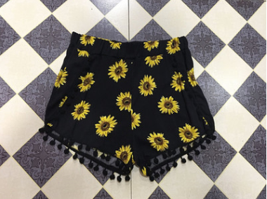 European and American foreign trade summer new women's ball ball sunflower printed elastic waist beach pants shorts