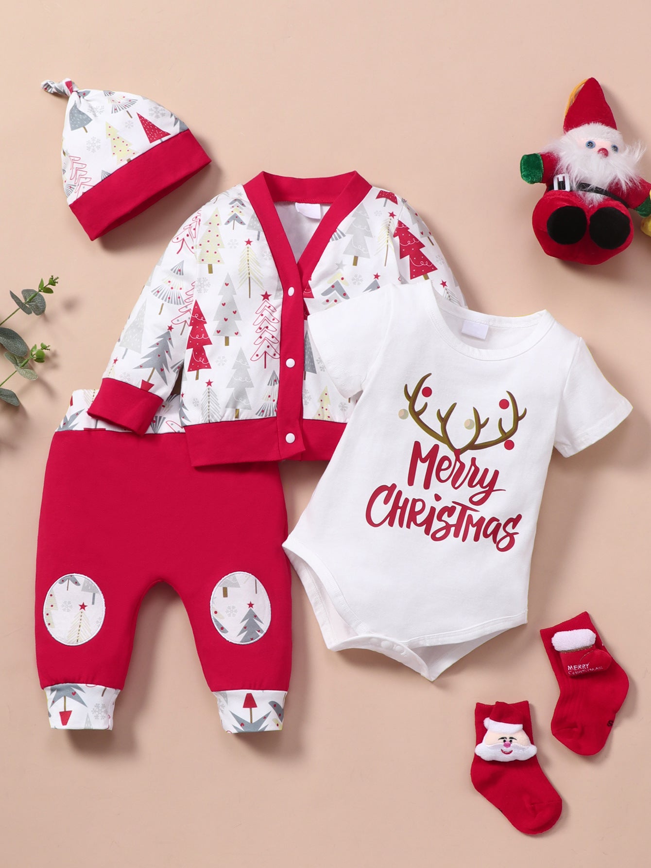 Baby Clothes Cotton Letter Santa Patchwork Plaid Long Sleeve Baby Bodysuit