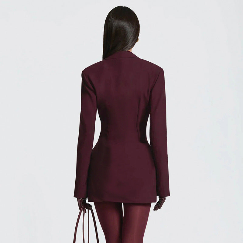 Women's Elegant Solid Color Deep V-Neck Long Sleeve Mini Dress Waist Ruffle Detail Party Dress For Spring Summer