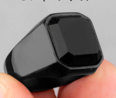Glossy Black Gem Ring Simple Style