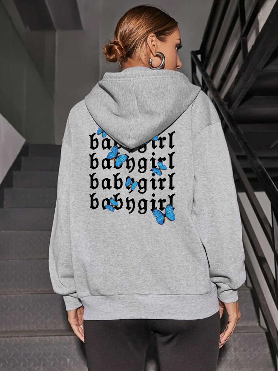 Simple Letter Printing Ladies Zipper Cardigan