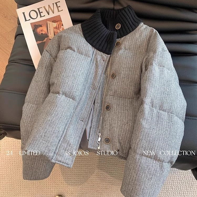 Knitted Stand Collar Short Cotton Coat Jacket