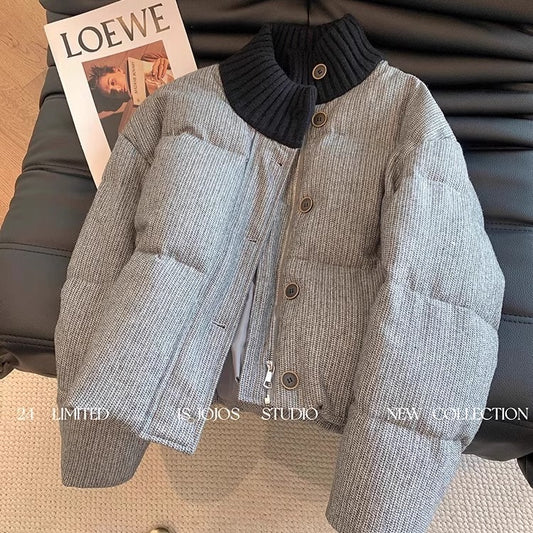 Knitted Stand Collar Short Cotton Coat Jacket
