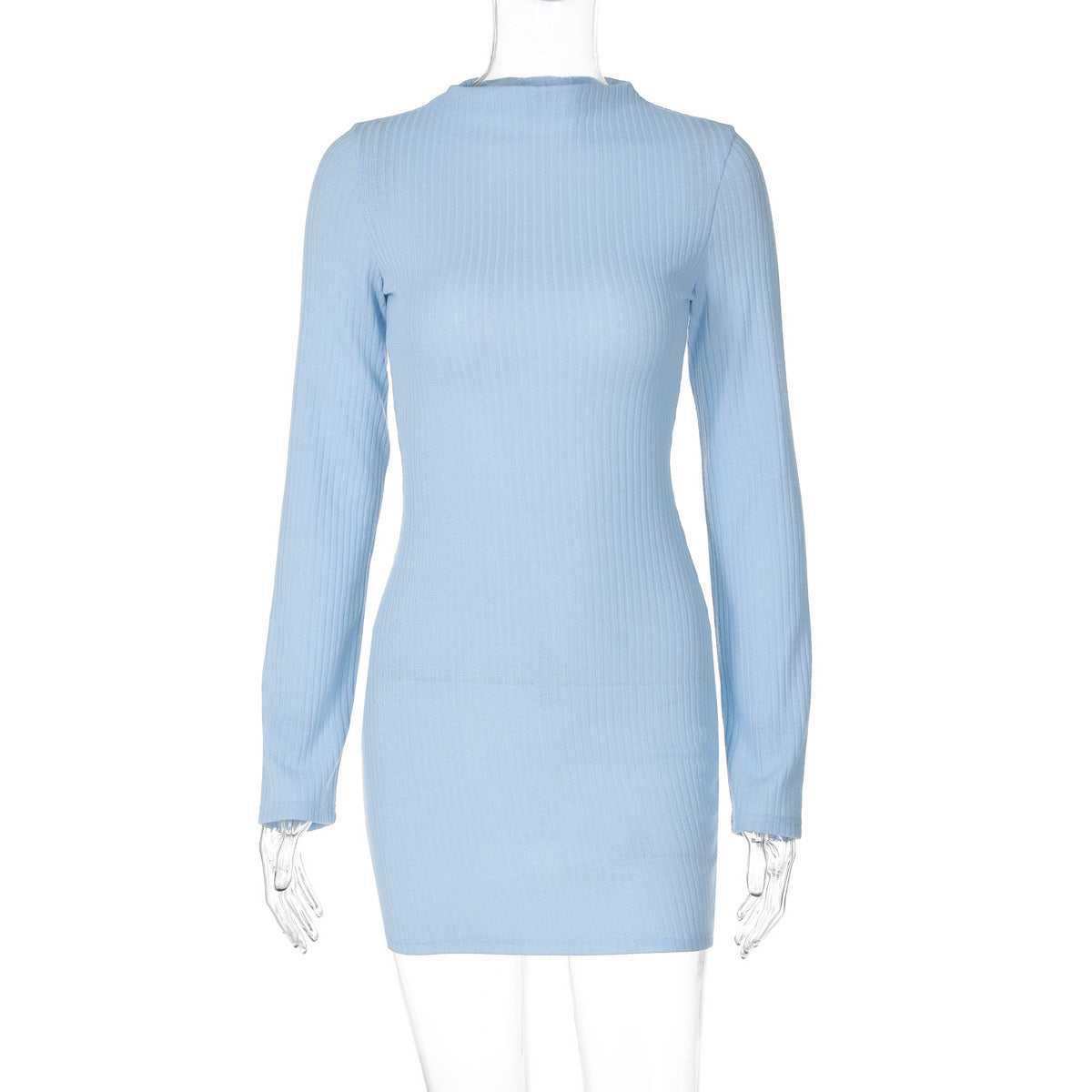 Slim Knit Striped Sheath Long Sleeve Dress