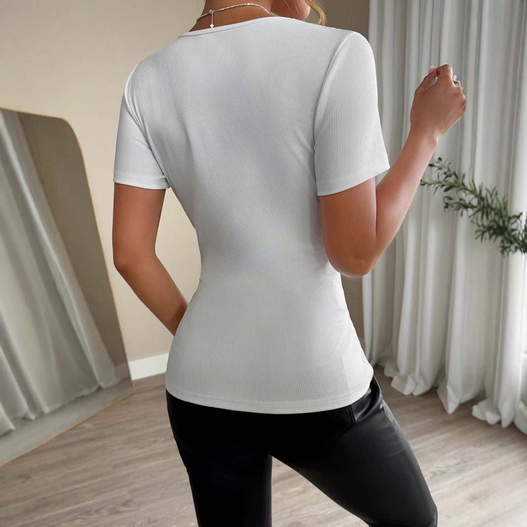 Rhinestone Patch Slim-fit Short-sleeved Women's T-shirt Shoulder