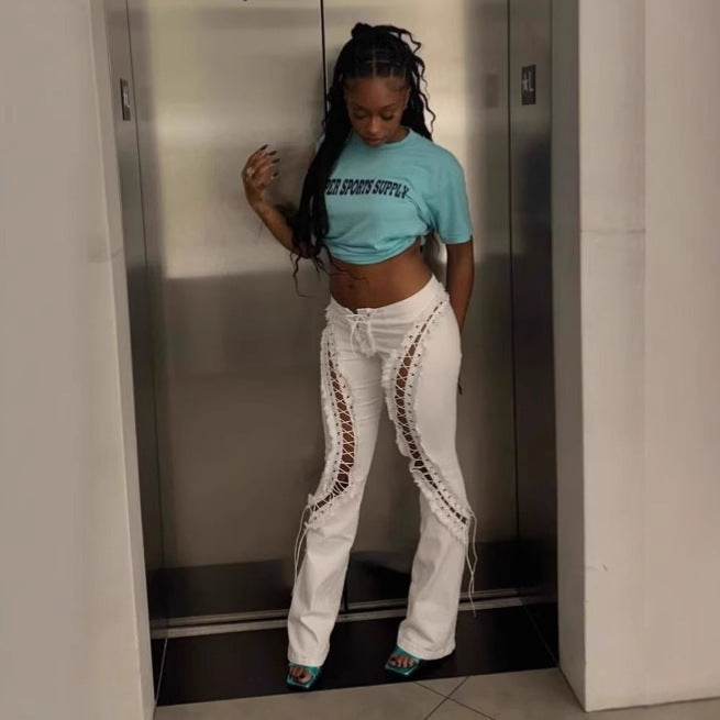 Stretch All-matching Frayed Lace-up New Slim Jeans For Women