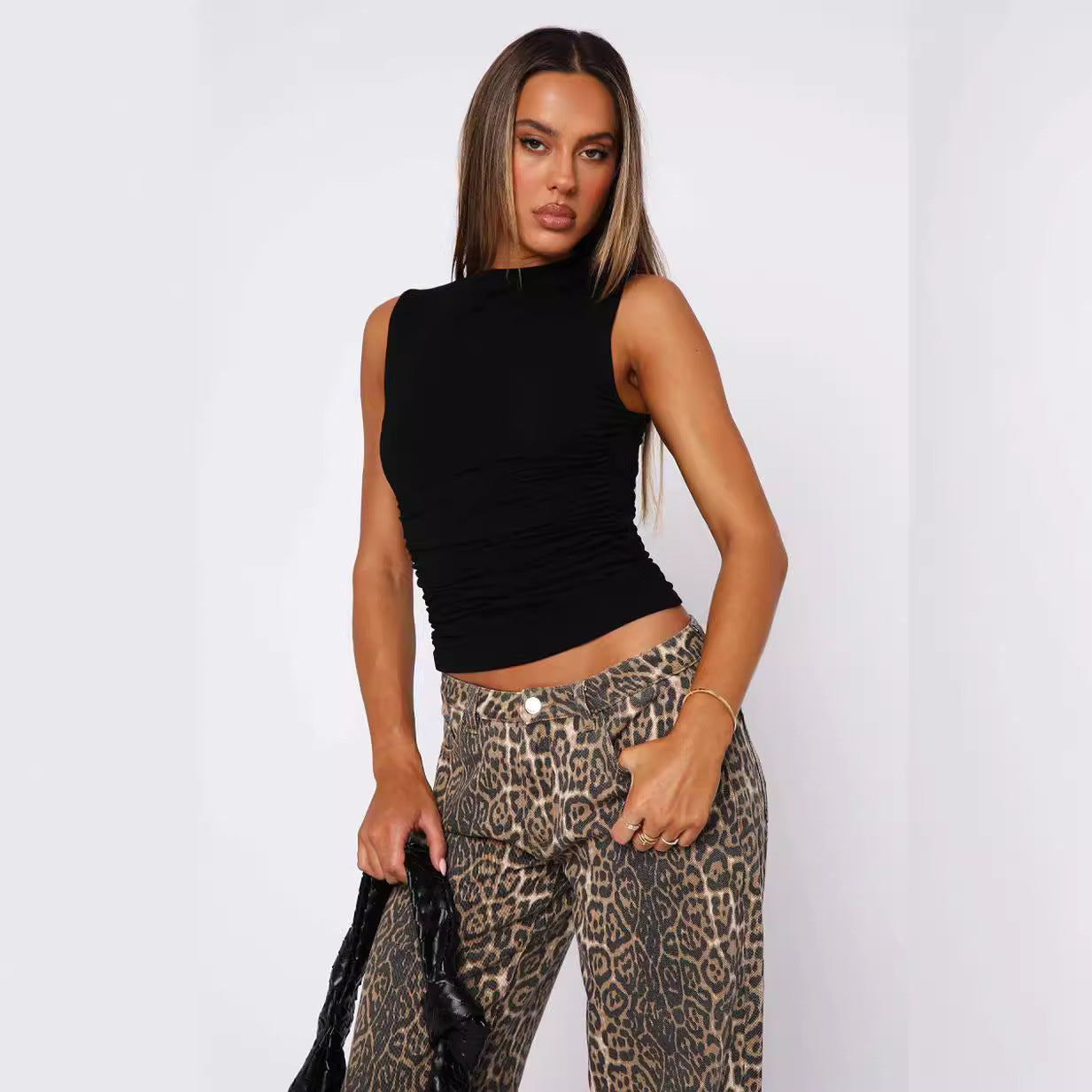 K Solid Color Sleeveless Slim Sexy Short Sleeve