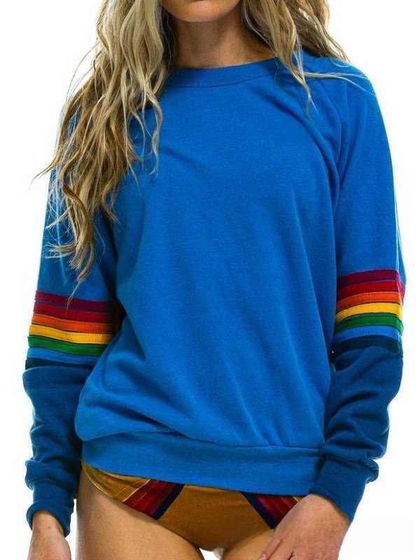 Simple Loose Plus Size Print Color Stripes Stitching Long-sleeved Sweater