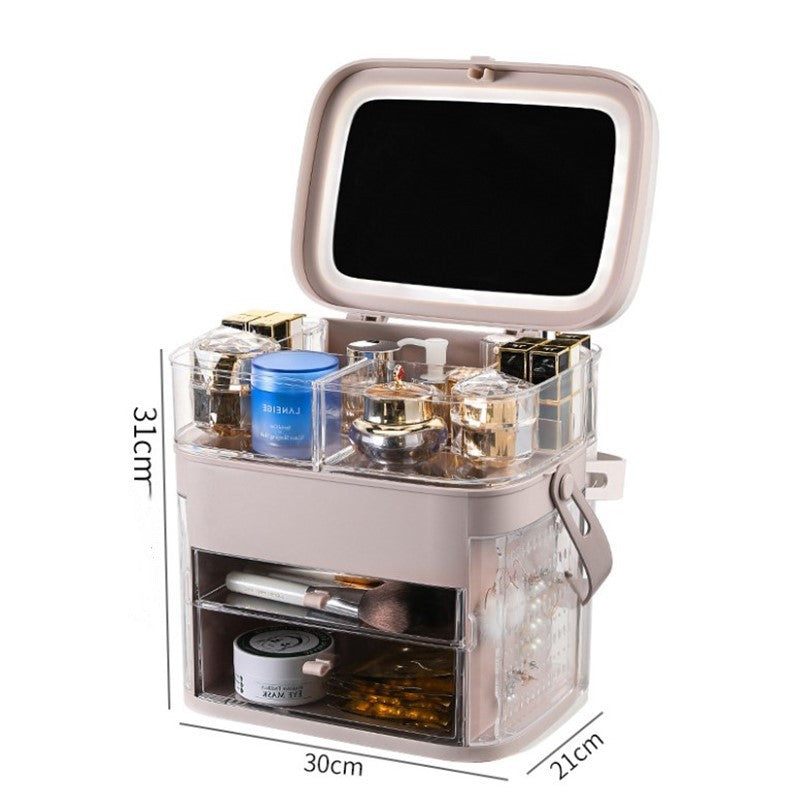 Tiktok, Cosmetics, Storage Box, LED, Light, Makeup, Mirror, Skin Care, Dressing Table, Table Top, Jewelry Rack.