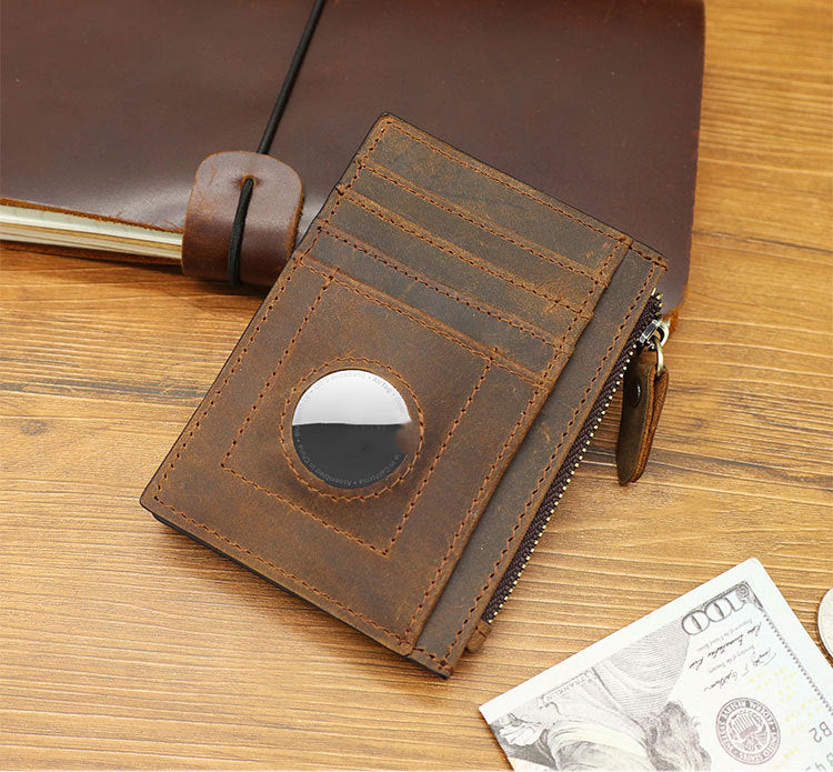 Leather Zipper Tracker Case Card Holder