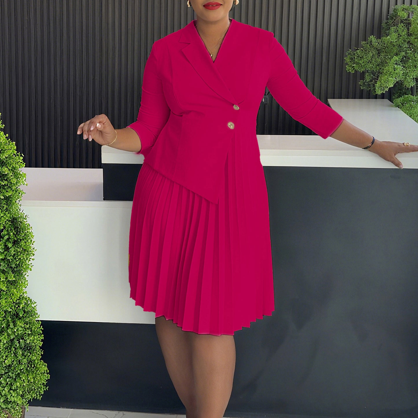 Plus Size Fashionable Elegant Pleated Dress