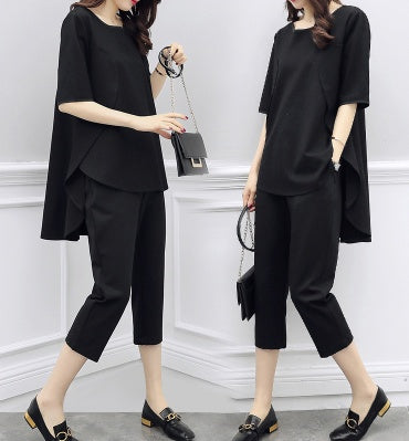 Loose Slim Fashion Suit Short-Sleeved Top Casual Cropped Trousers Two-Piece Suit
