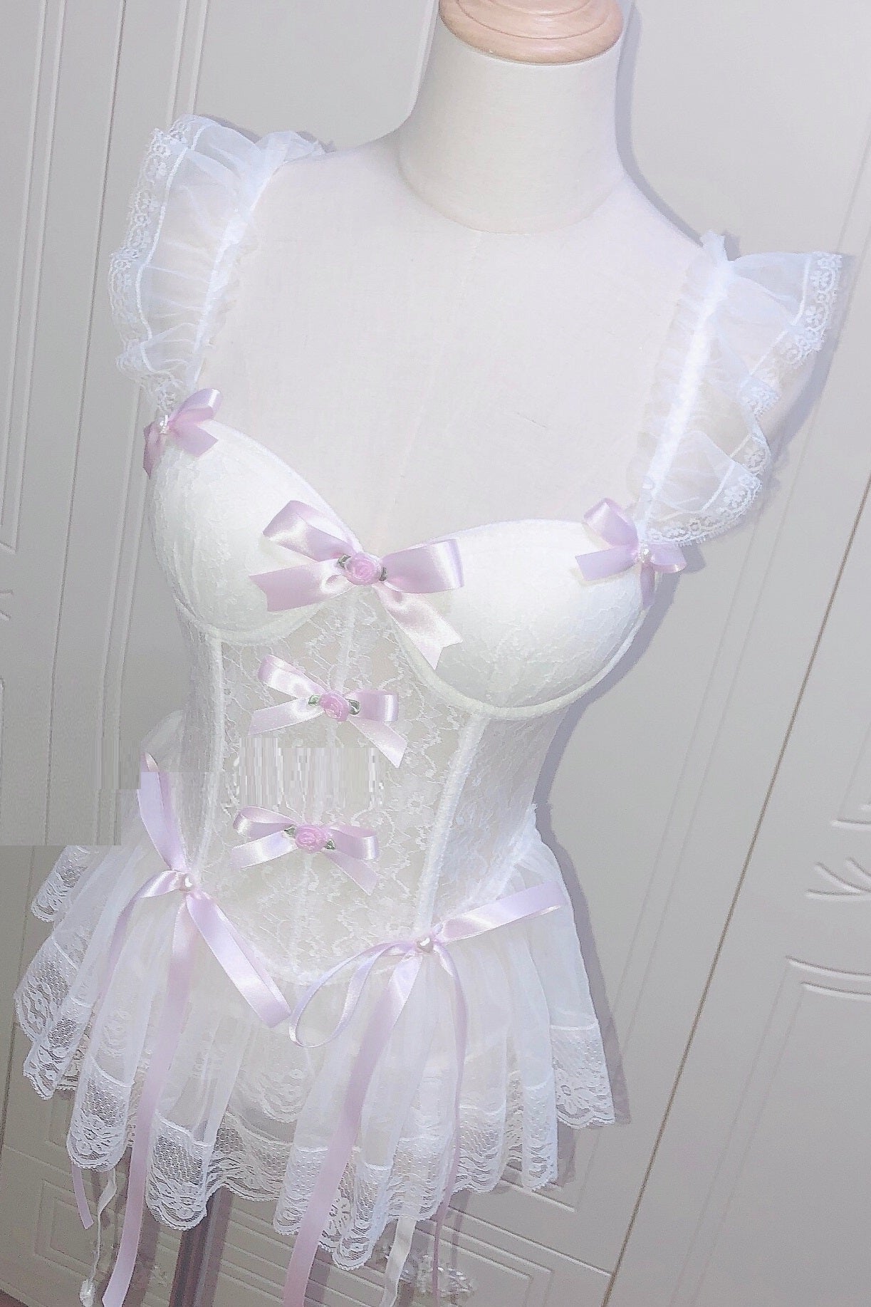 Girl Bowknot Slim Lace Slim Slim Strap Steel Ring Fishbone Corset Retro Bra