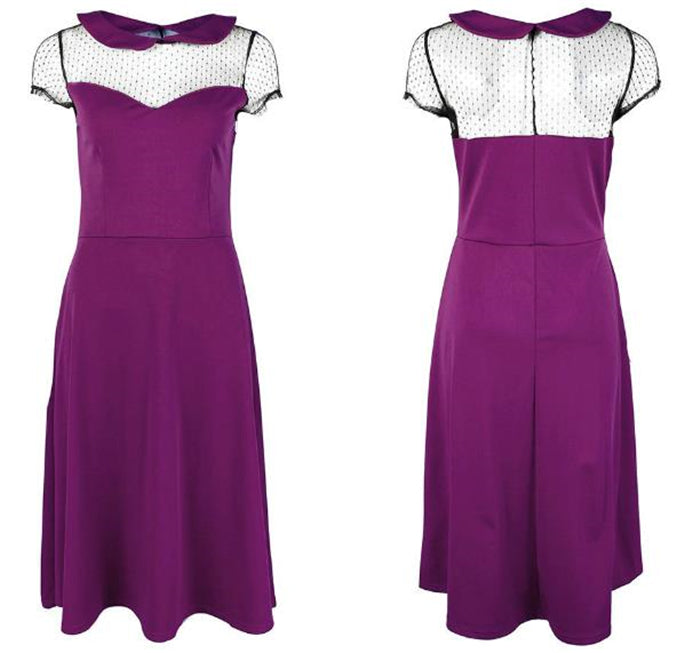 Women Sexy Mesh Short Sleeve Slim Female Lacing Splice Solid Knee-Length Summer Dress