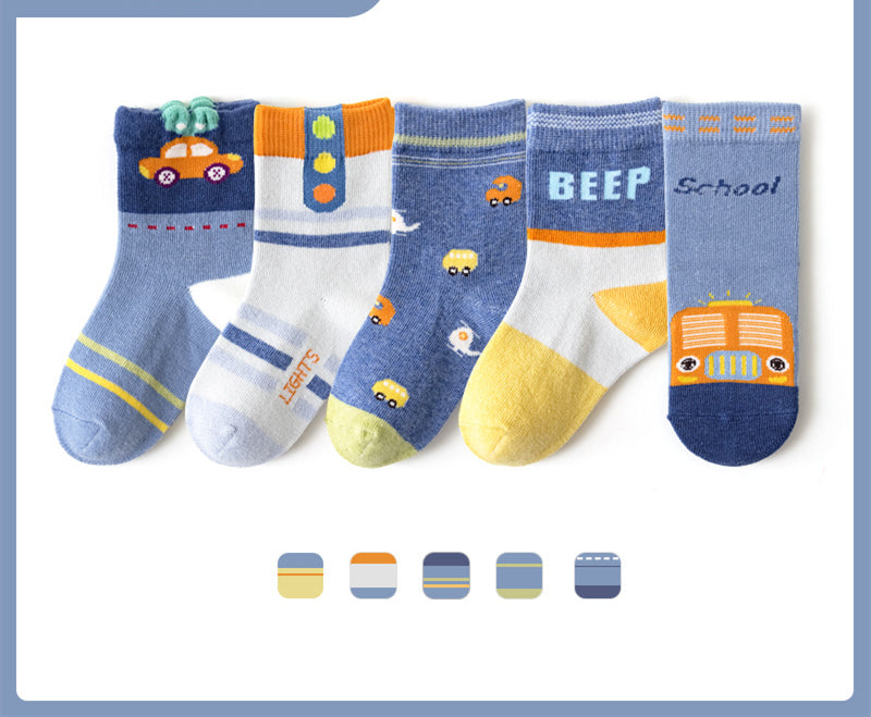 Boys And Girls Middle And Big Children's Socks Solid Color Cotton Students