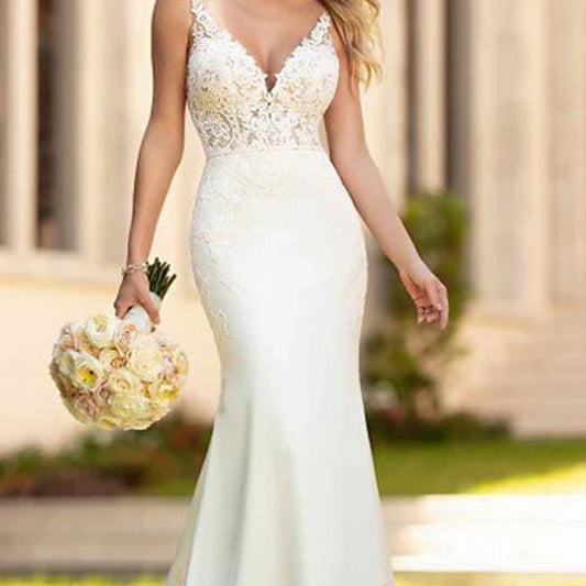 European And American Double Shoulder Lace Slim And Simple Trailing Long Skirt