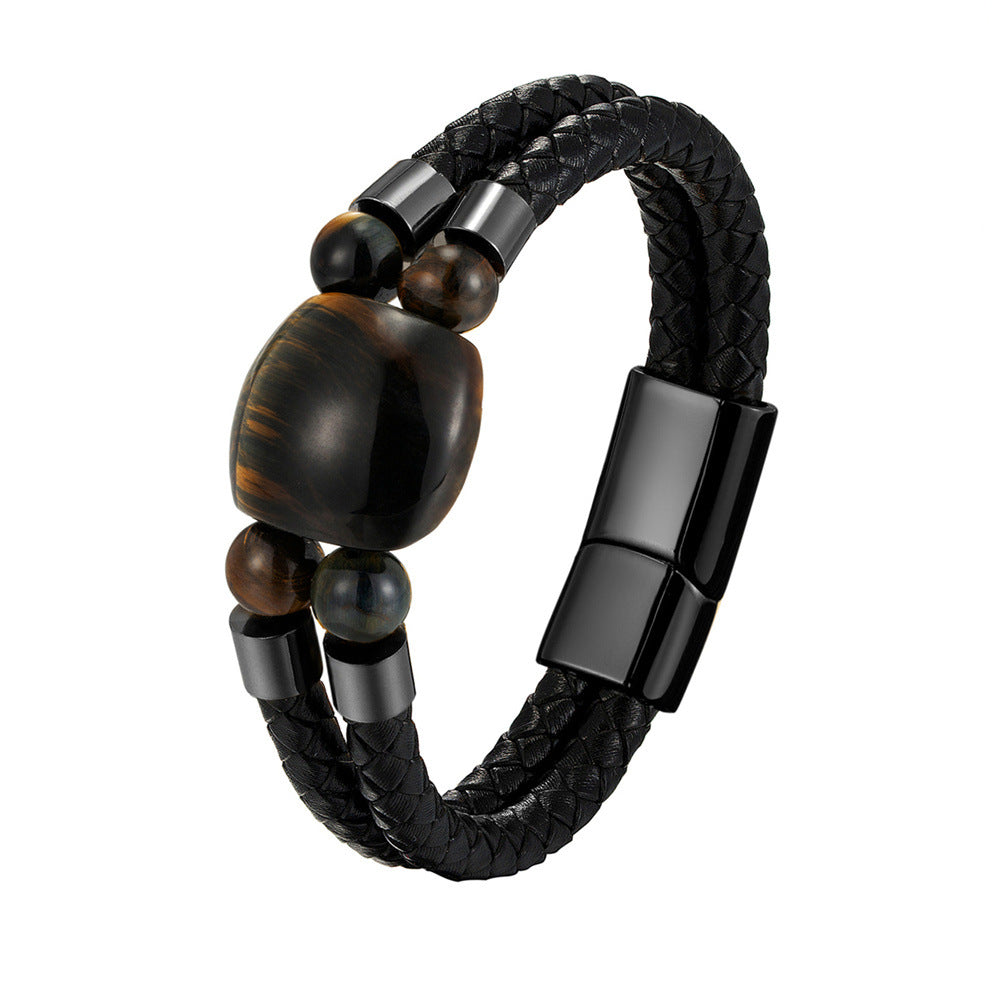 New Stainless Steel Natural Tiger Eye Stone Beaded Bracelet For Men