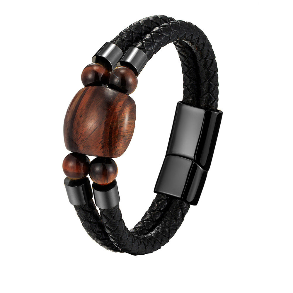 New Stainless Steel Natural Tiger Eye Stone Beaded Bracelet For Men