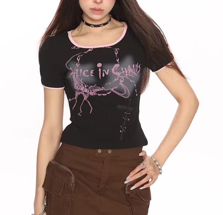 Hot Girl Butterfly Light Graffiti Printing Shoulder Short Sleeve