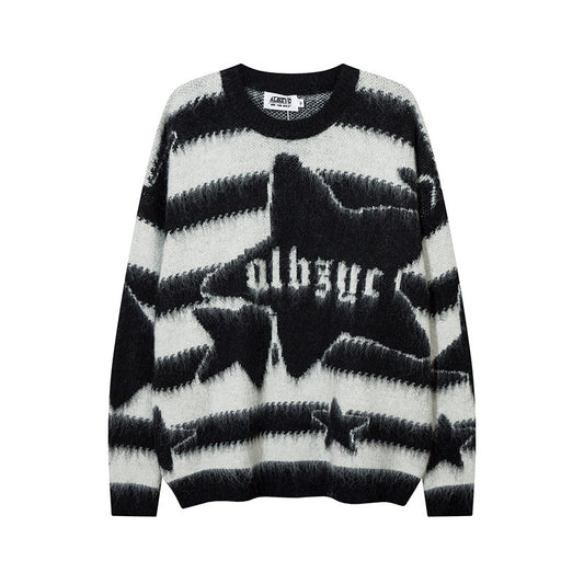 Hip Hop Retro Contrast Color Striped Sweater