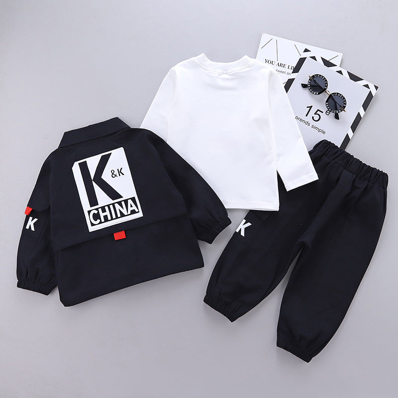 Fashion Letter Jacket Long Sleeve T-shirt Jeans Three-piece Set