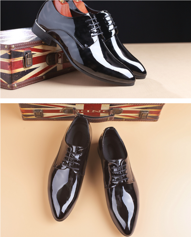 2021 popular men's leather shoes with glossy patent leather shoes
