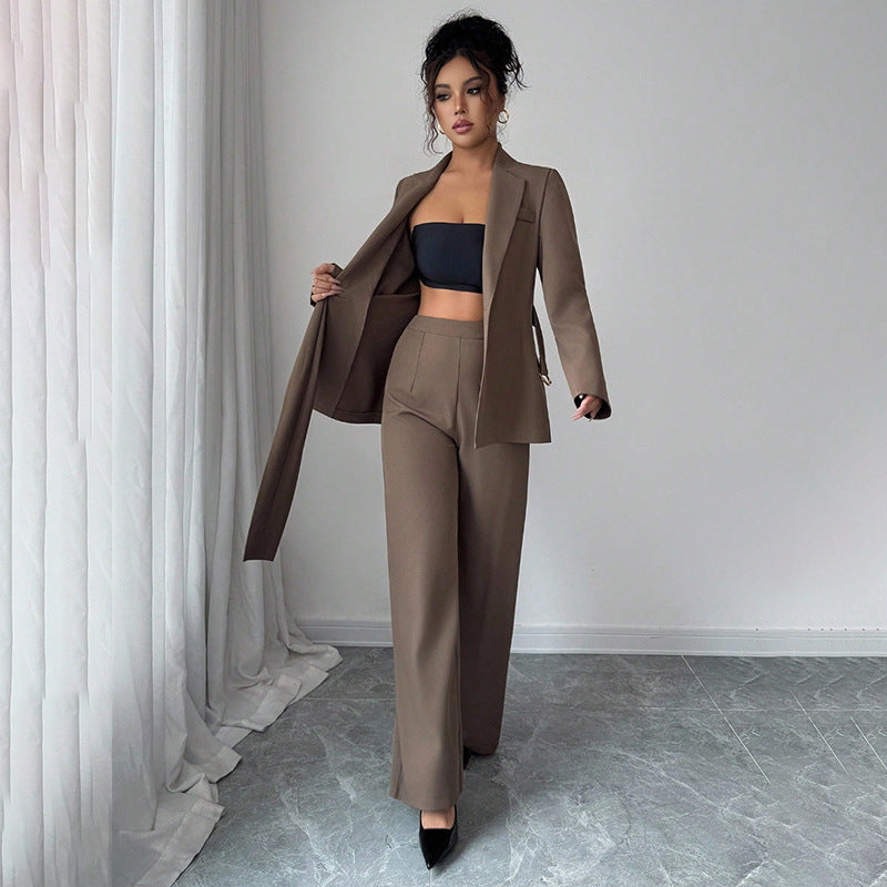 New-style Suit Lace-up, Waist-cinching, Tailored Jacket And Pants Set