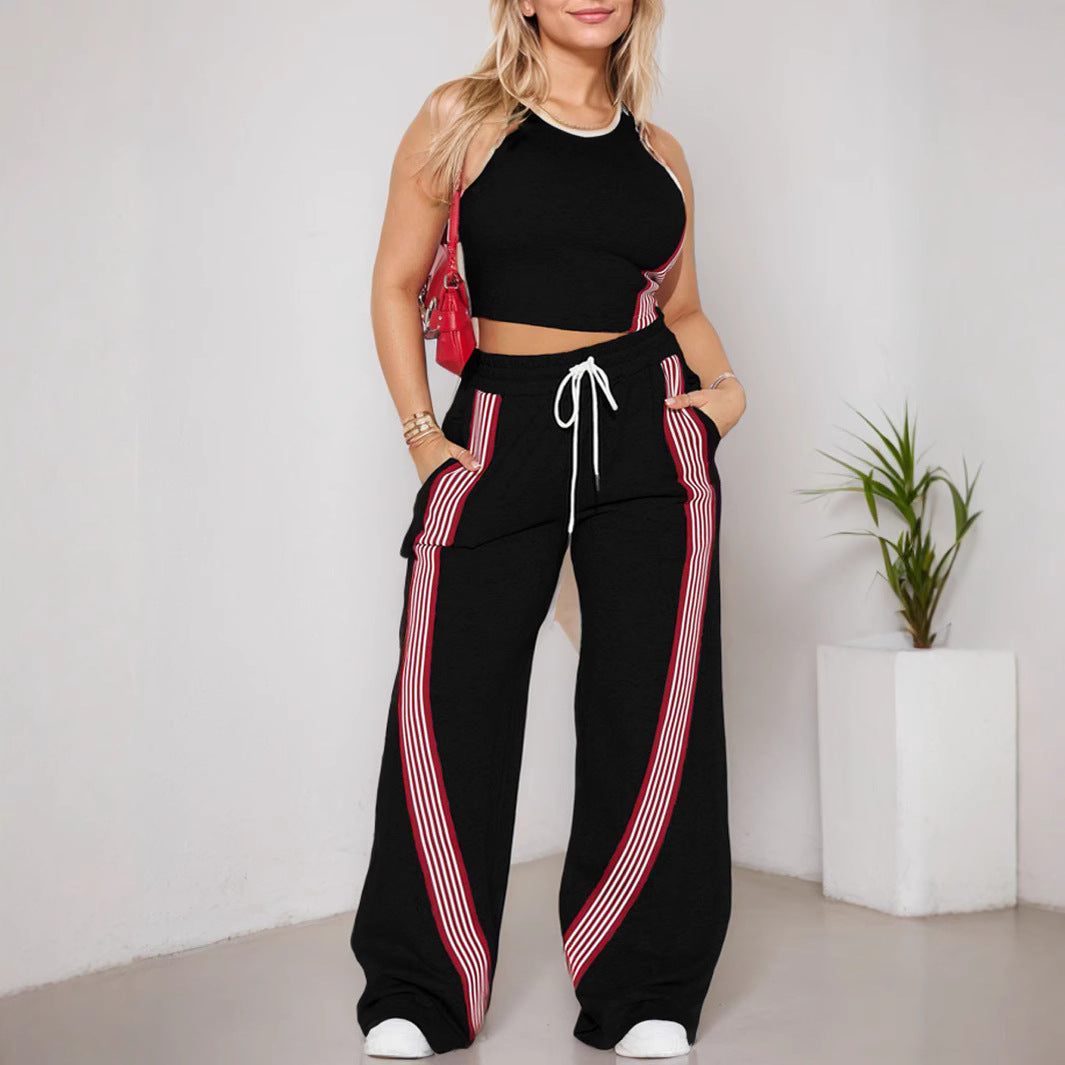 Sleeveless Tight Tank Top And Straight-leg Pants Two-piece Set
