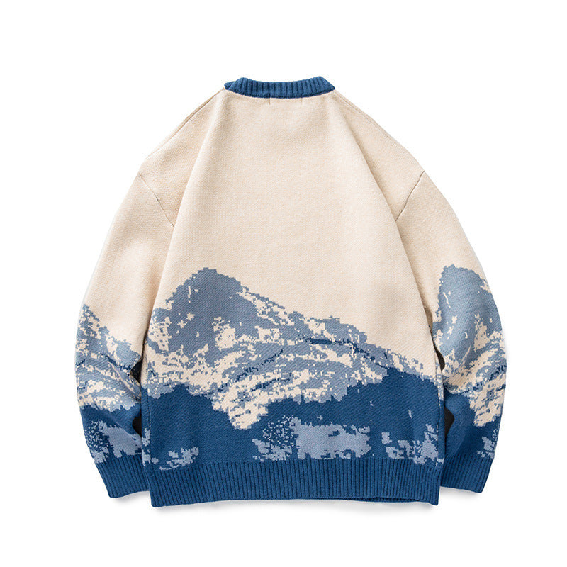 Snow Mountain Gradient Sweater Top Sweater For Men
