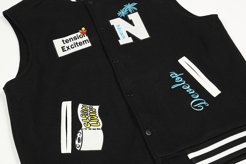 Men's And Women's All-match Embroidered Vest American Couple Jacket