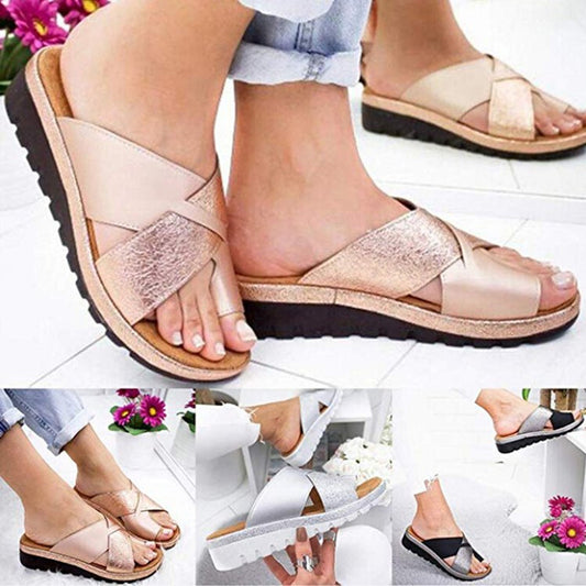 Women's Sunflower Flag Color Cross Clip Toe Shoes