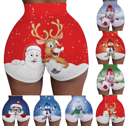 Women's Christmas sports legging shorts hip-lifting yoga pants plus size