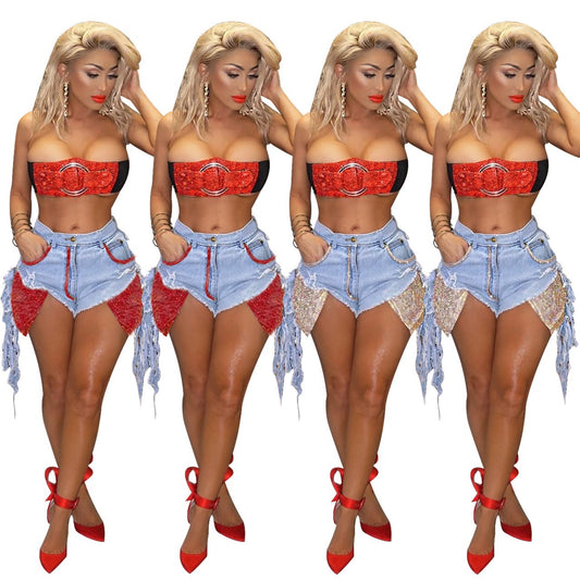 Rhinestone washed jeans