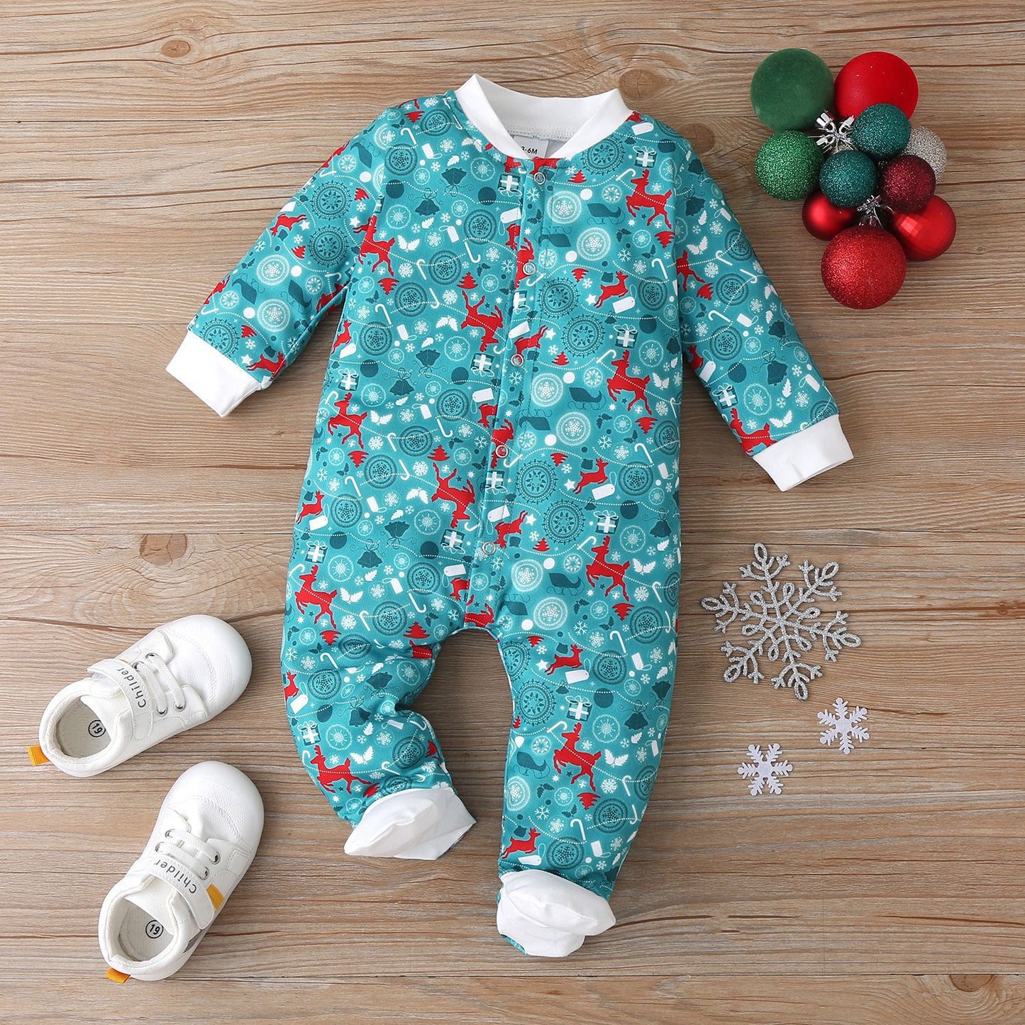 Baby Clothes Cotton Letter Santa Patchwork Plaid Long Sleeve Baby Bodysuit