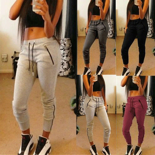 Fashion Casual Ladies Tie Trousers With Zippers And Zippers