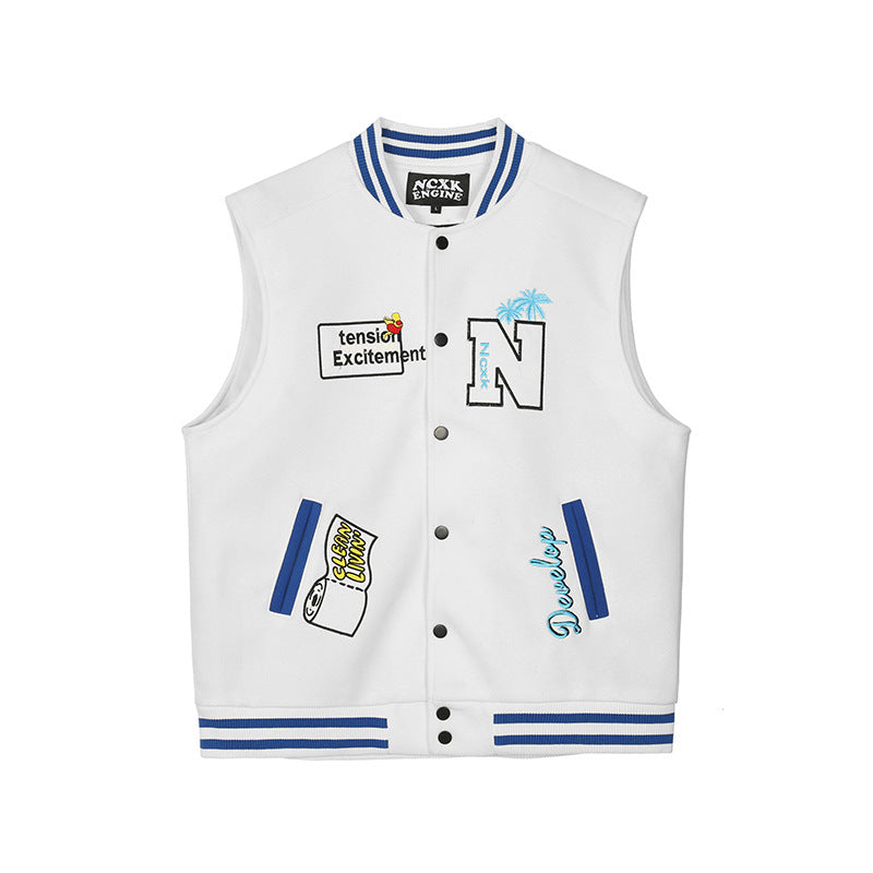Men's And Women's All-match Embroidered Vest American Couple Jacket