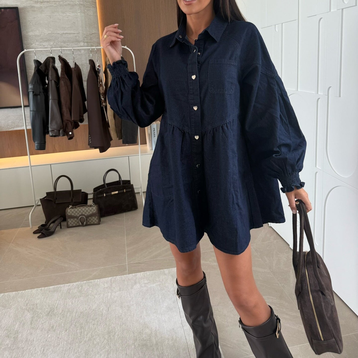 Casual Shirt Button Long Sleeve Denim Dress