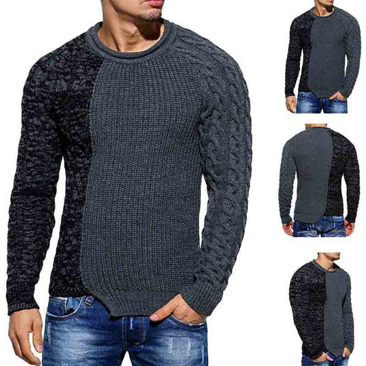 Men's Fashion Round Neck Color Block Slim Sweater