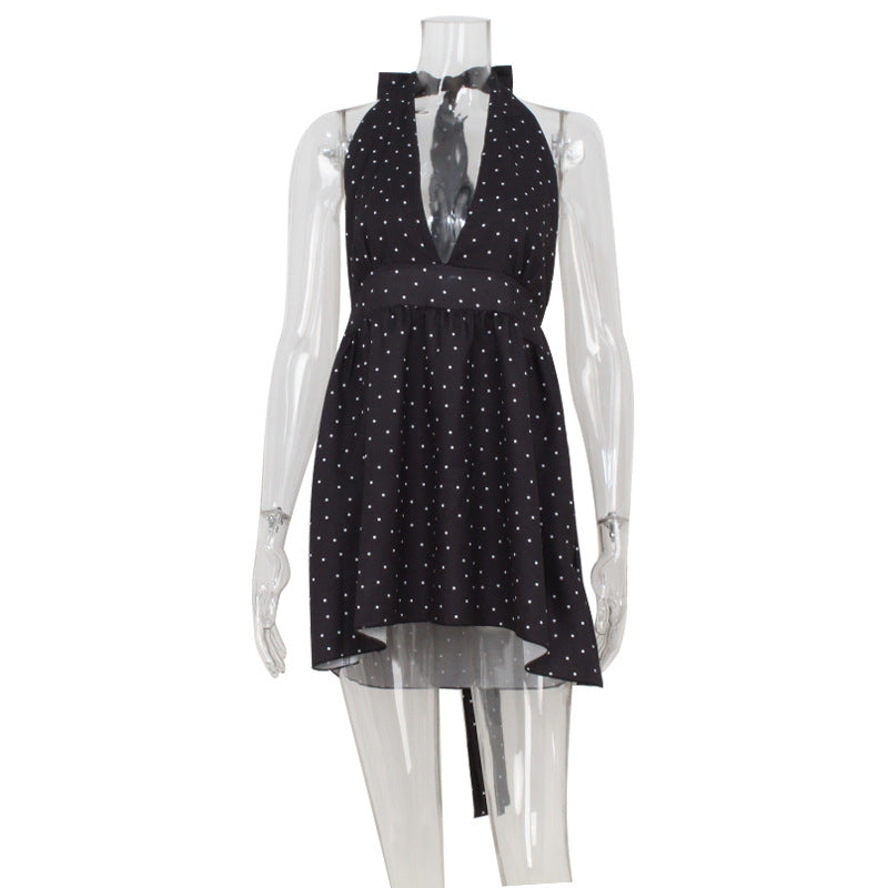 Arrival Fashionable Elegant Polka-Dot Printed Deep V-Neck Dress