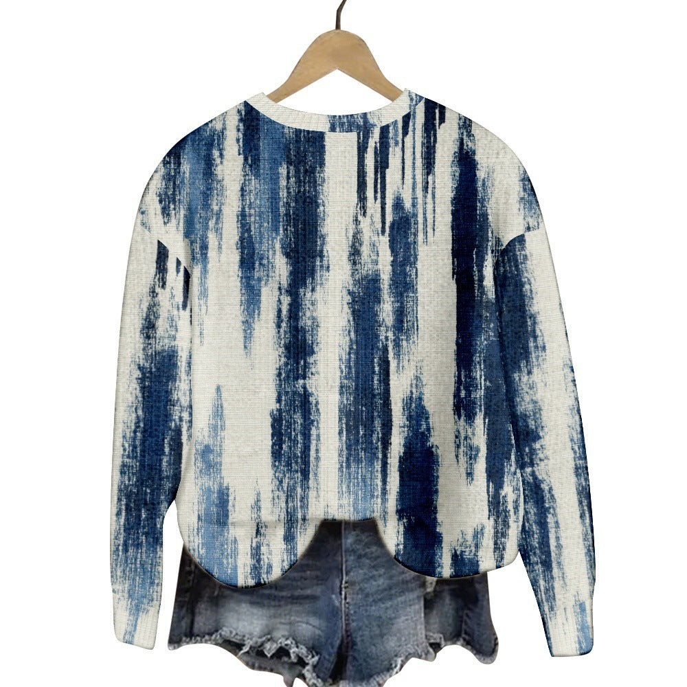 Geometric Color Matching Pattern Elements 3D Printed Casual Women's Round Neck Sweater