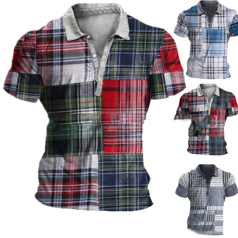 Polo Shirt Short Sleeve Plaid Printing Casual