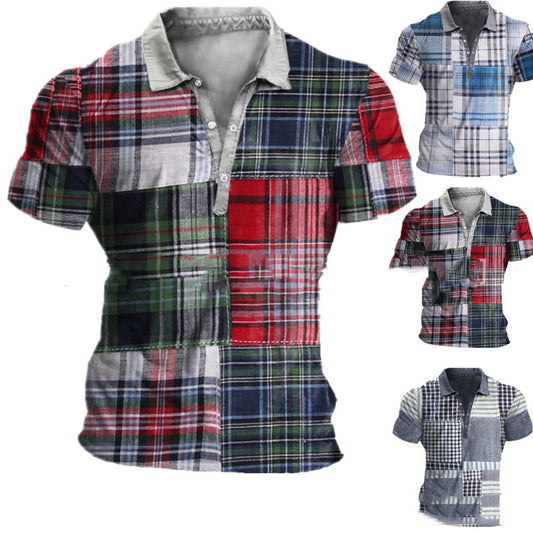 Polo Shirt Short Sleeve Plaid Printing Casual