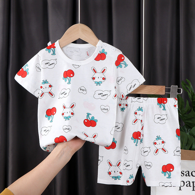 Two-piece Cotton T-shirt With Short Sleeves For Boys And Girls