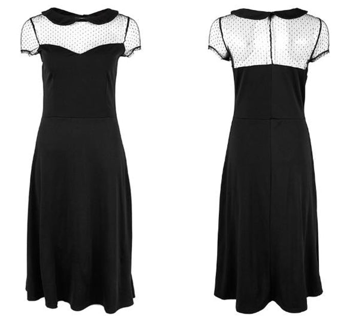 Women Sexy Mesh Short Sleeve Slim Female Lacing Splice Solid Knee-Length Summer Dress