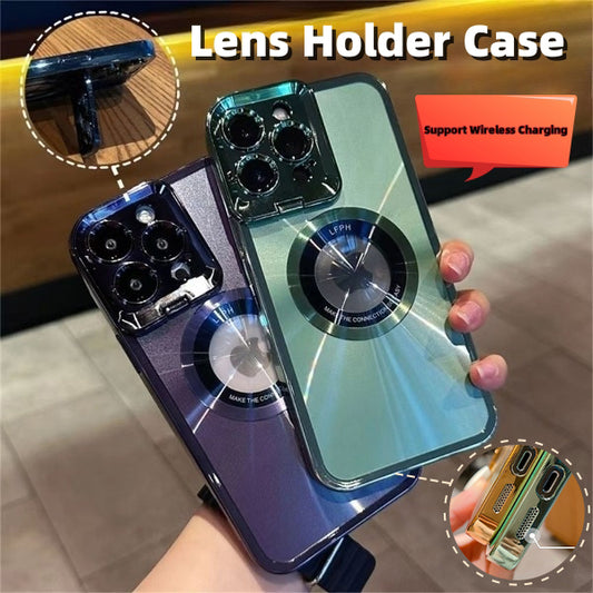 Electroplated Phone Case Luxury Plating CD Patter Bracket Case For IPhone 12 13 14 Pro Max Invisible Camera Stand Holder Lens cover Magnetic Suction luxurioutlet.com