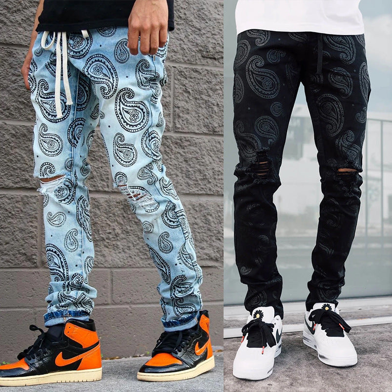 Men's Black Ripped Straight-leg Jeans