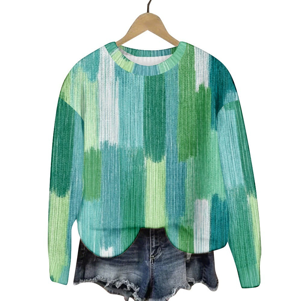 Geometric Color Matching Pattern Elements 3D Printed Casual Women's Round Neck Sweater