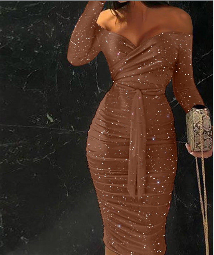 Women's Powdered Off-shoulder Strappy Tight Skirt